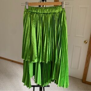 Kate Hewko Pleated High Low Hem Lime Green Skirt
